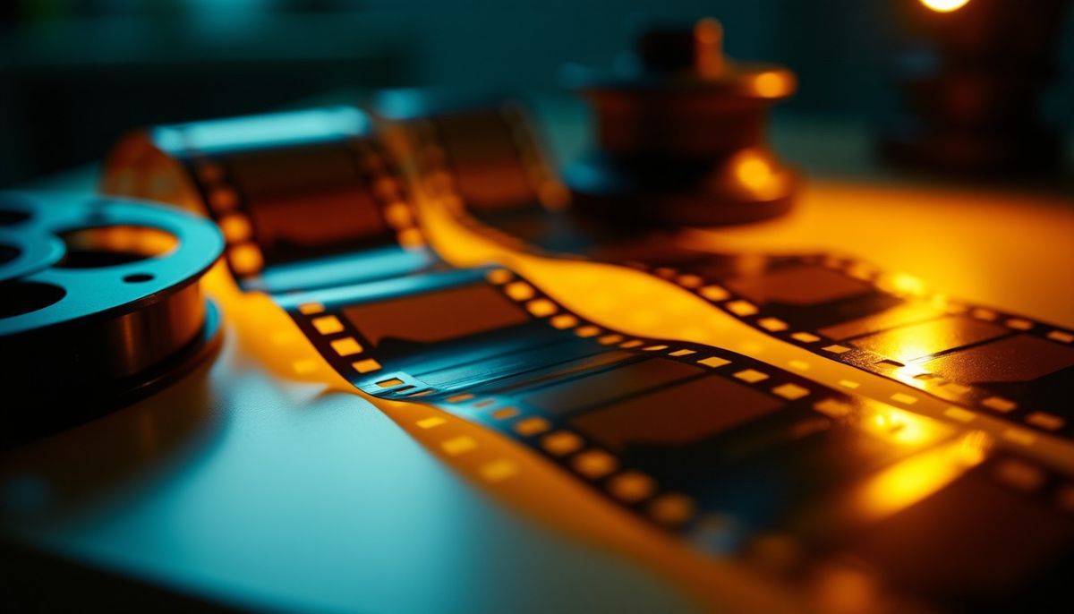 灯箱上的 35mm 胶片与片盘